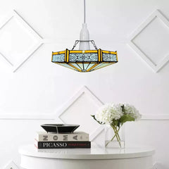 Tiffany style Yellow Hexagon Design Pendant Lamp 12 inch Stained Glass Shade