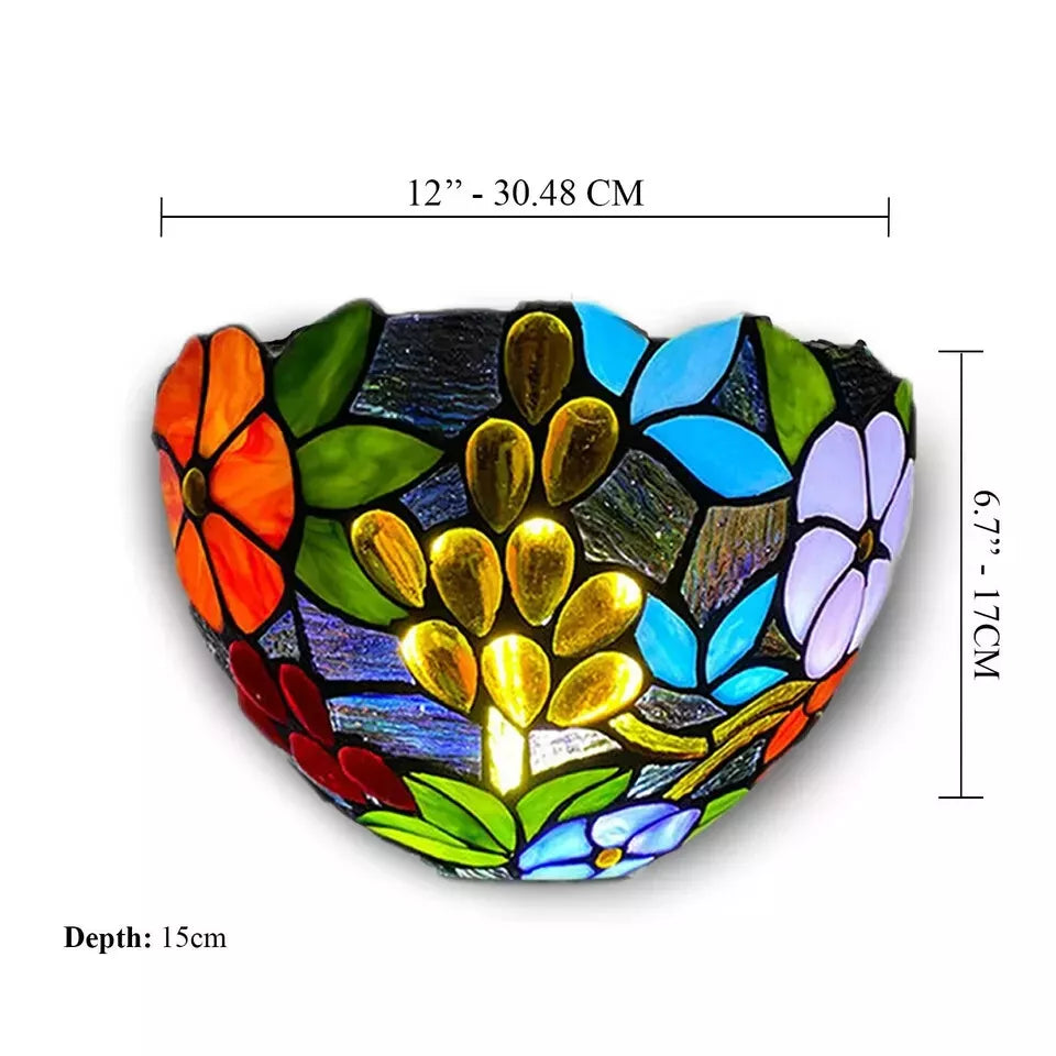 Flower Design Tiffany Style Wall Lamp Stained Glass Handcrafted Light Uplighter Lamp