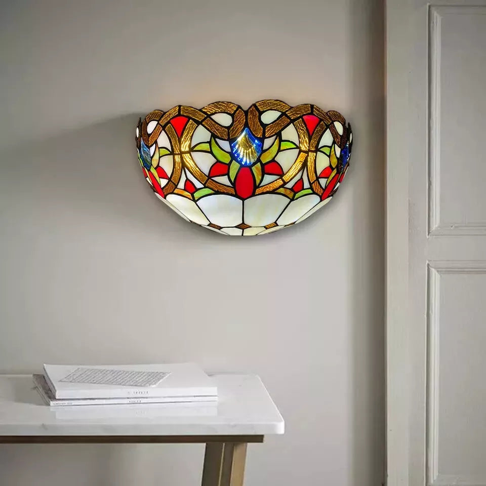 Multicolor Wall Lamp Tiffany Style Light Stained Glass Handcrafted Uplighter Lamp