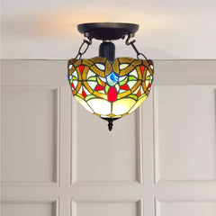 10 Inch Ceiling Light Tiffany Style Handmade Multicolor Stained Glass Shade For Home Decoration