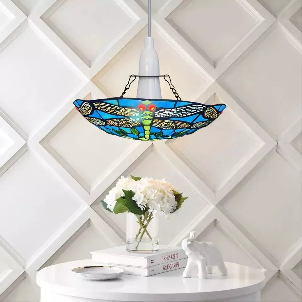 12 inch Multicolor Tiffany Pendant Lamp Dragonfly Shade Stained Glass
