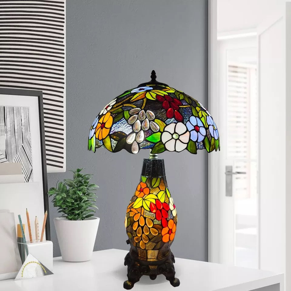 Flower Design Tiffany Style Cluster Table Lamp