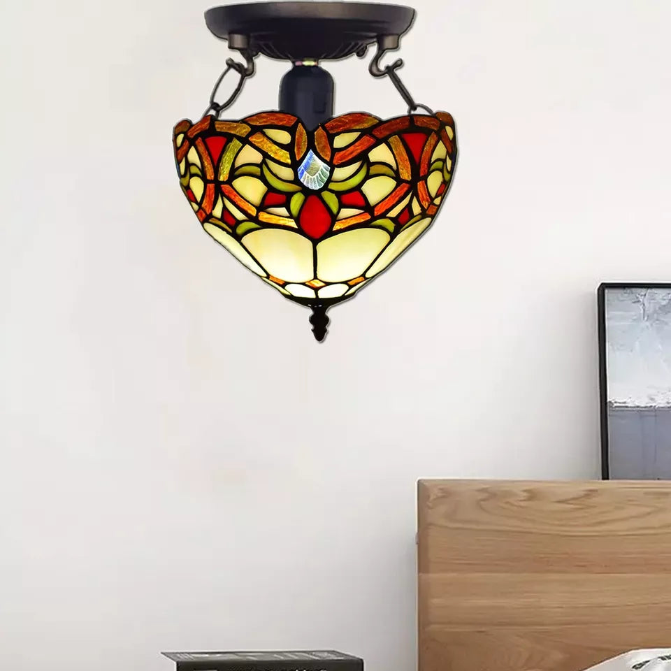 10 Inch Ceiling Light Tiffany Style Handmade Multicolor Stained Glass Shade For Home Decoration