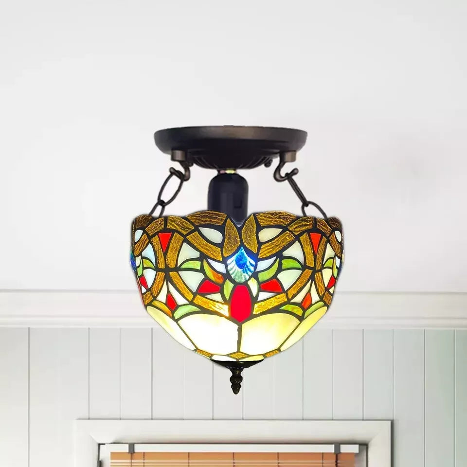 10 Inch Ceiling Light Tiffany Style Handmade Multicolor Stained Glass Shade For Home Decoration