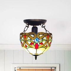 10 Inch Ceiling Light Tiffany Style Handmade Multicolor Stained Glass Shade For Home Decoration