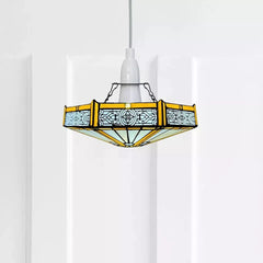 Tiffany style Yellow Hexagon Design Pendant Lamp 12 inch Stained Glass Shade