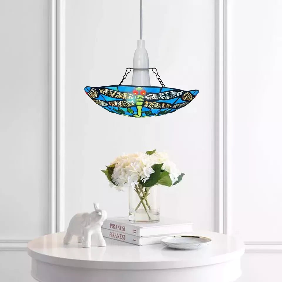 12 inch Multicolor Tiffany Pendant Lamp Dragonfly Shade Stained Glass