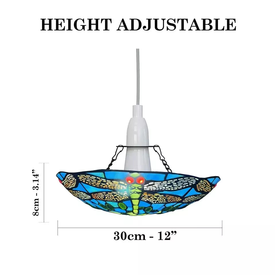 12 inch Multicolor Tiffany Pendant Lamp Dragonfly Shade Stained Glass