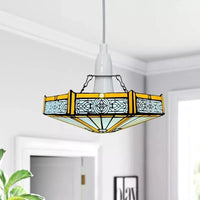 Tiffany style Yellow Hexagon Design Pendant Lamp 12 inch Stained Glass Shade