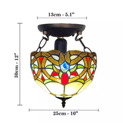 10 Inch Ceiling Light Tiffany Style Handmade Multicolor Stained Glass Shade For Home Decoration