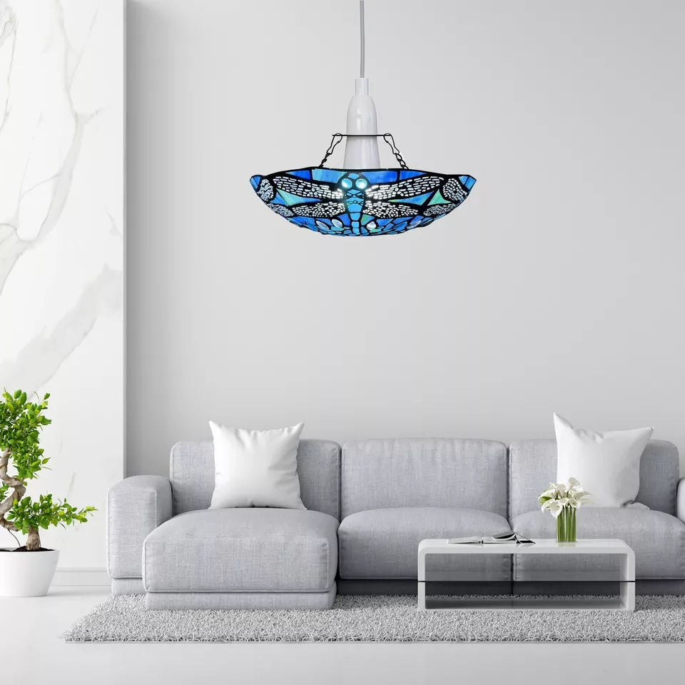 12 inch Blue Dragonfly Tiffany Pendant Lamp Stained Glass
