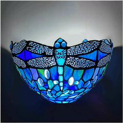 Blue Dragonfly Wall Lamp Tiffany Style Stained Glass Handcrafted Light Uplighter