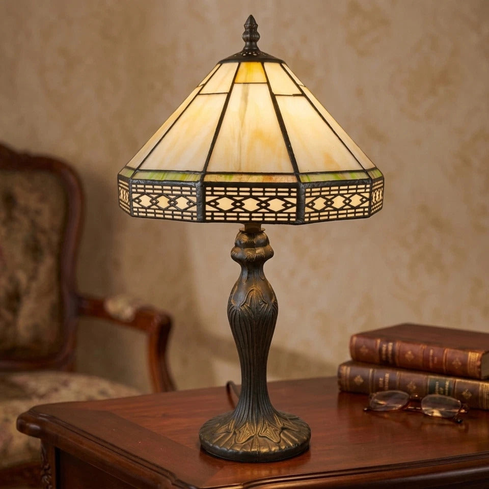 10 Inch Hexagonal Design Tiffany Style Stained Glass Table Lamp