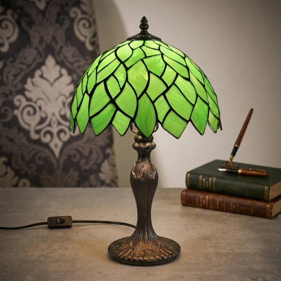 Green Tiffany Style Stained Glass 10 Inch Table Lamp