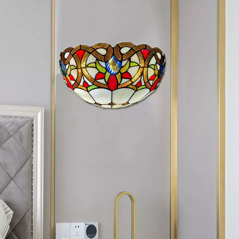 Multicolor Wall Lamp Tiffany Style Light Stained Glass Handcrafted Uplighter Lamp